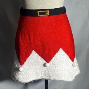 Festive Santa Mini Skirt with Fuzzy White Trim and Belt Detail Christmas Holiday